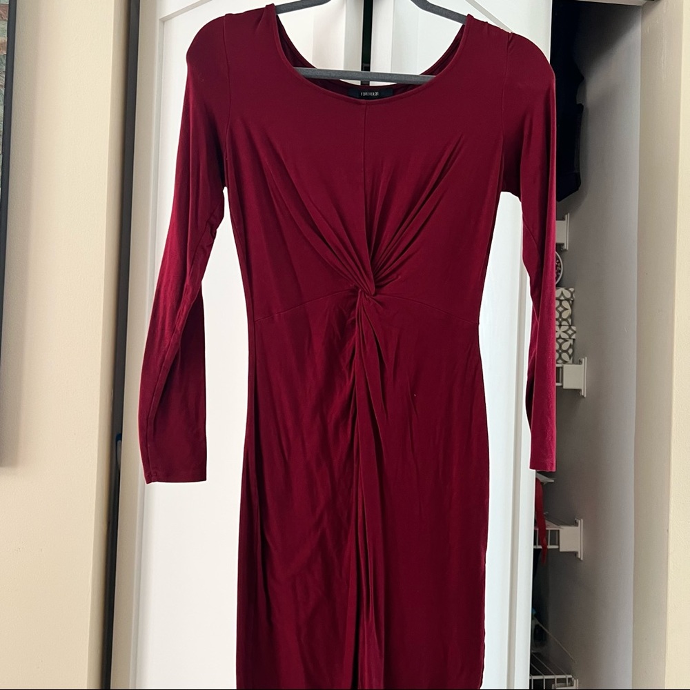 Forever21 Burgundy Twist Front Bodycon Dress